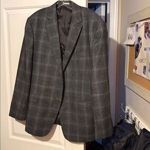 Joseph Abboud Heritage Marzotto Super 110s 100% Wool Gray Blue Plaid Blazer✨️44R